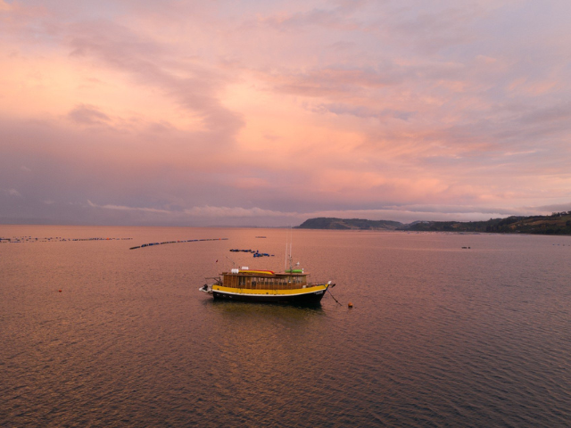 Chili Tierra Chiloe Boot Zonsondergang