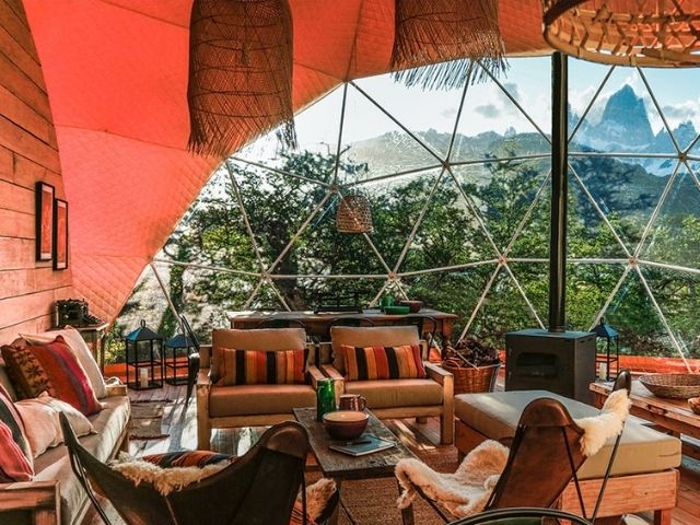 Glamping in Argentinië Chalten Camp Living Room Dome