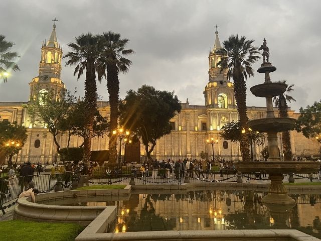 Peru Arequipa Plaza de Armas by night